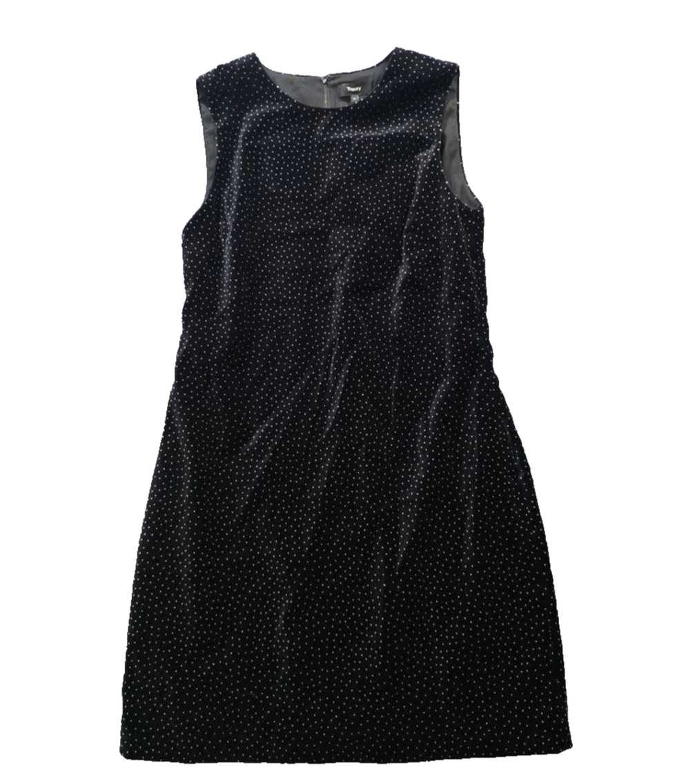 Theory Women's NWT polka dotblack velvet sleeveless shift dress Size 12 A010397